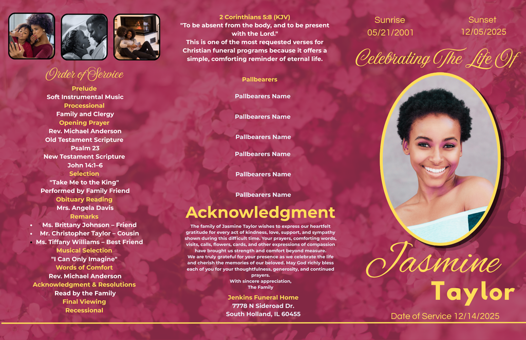 Custom Trifold Funeral Program (PDF File Design Only- No Printing)
