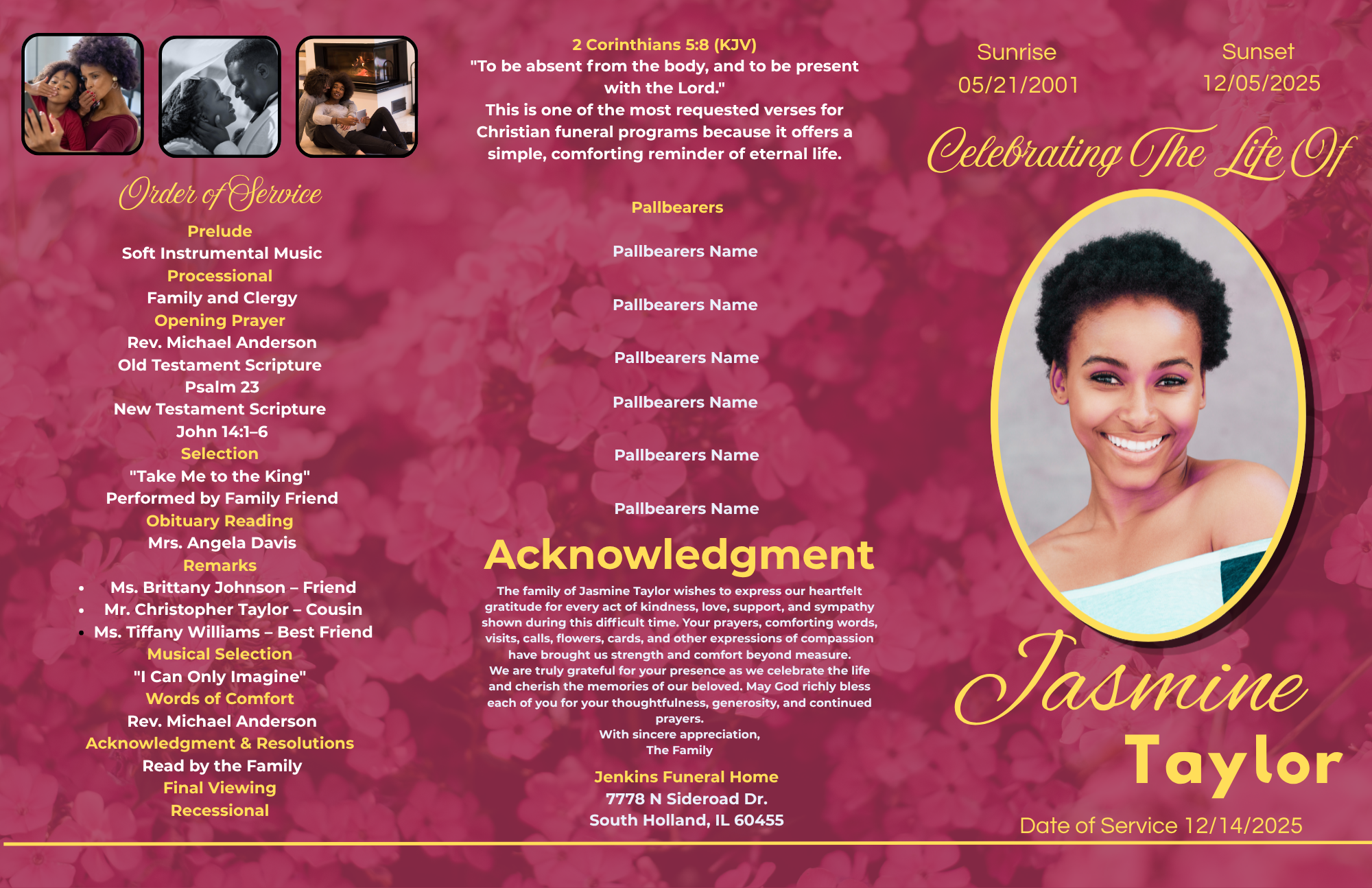 Custom Trifold Funeral Program (PDF File Design Only- No Printing)