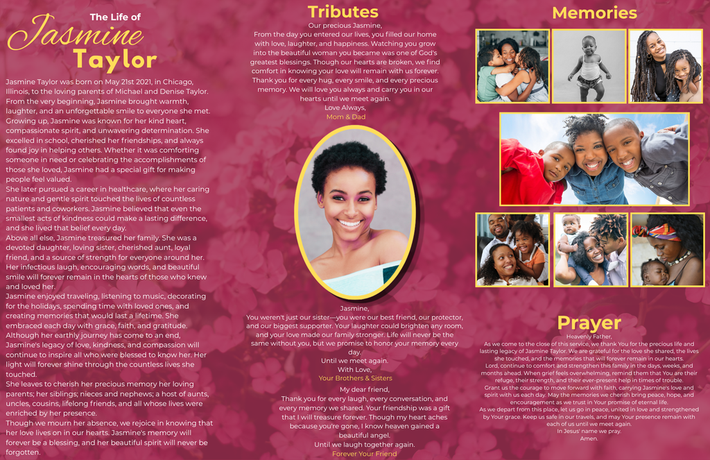 Custom Trifold Funeral Program (PDF File Design Only- No Printing)