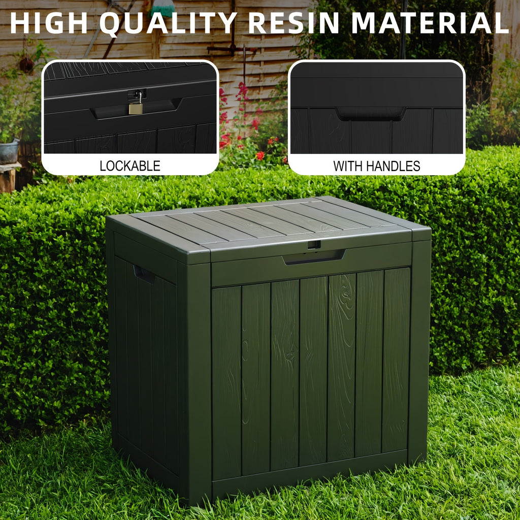 35 Gallon Outdoor Resin Storage Box – Black/Wood Grain