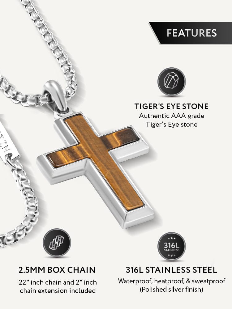 Tiger Eye Cross Pendant Necklace