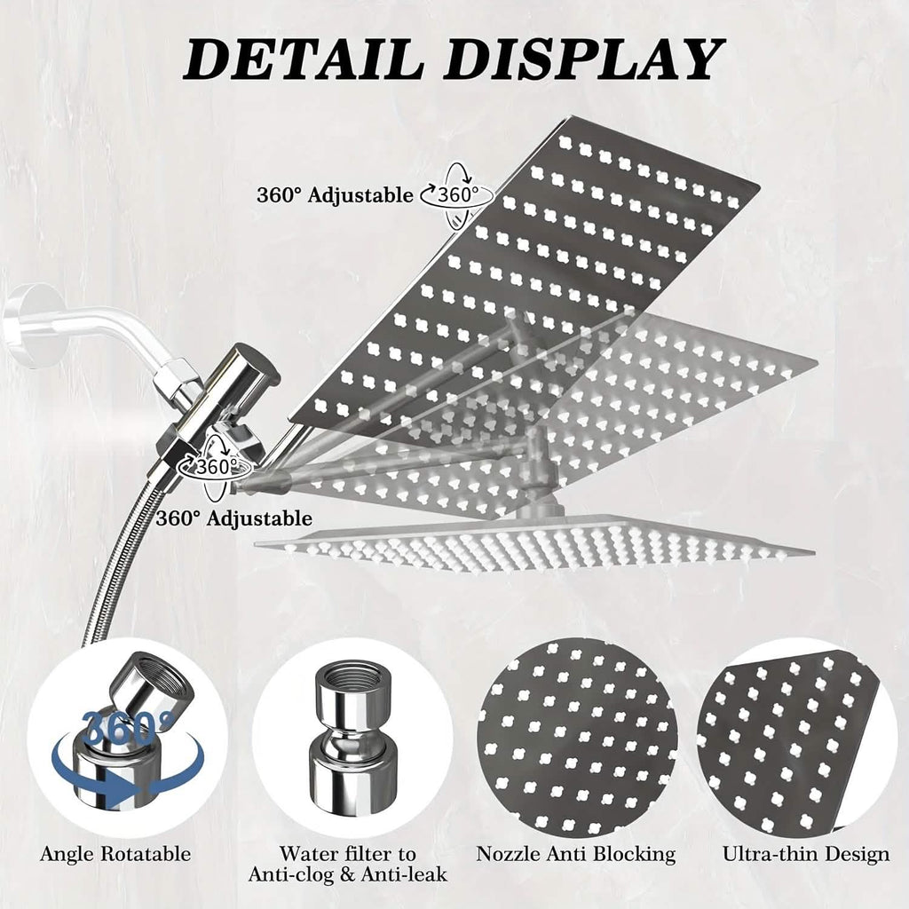 High Pressure Rainfall & Handheld Shower Head – Adjustable, Chrome/Black