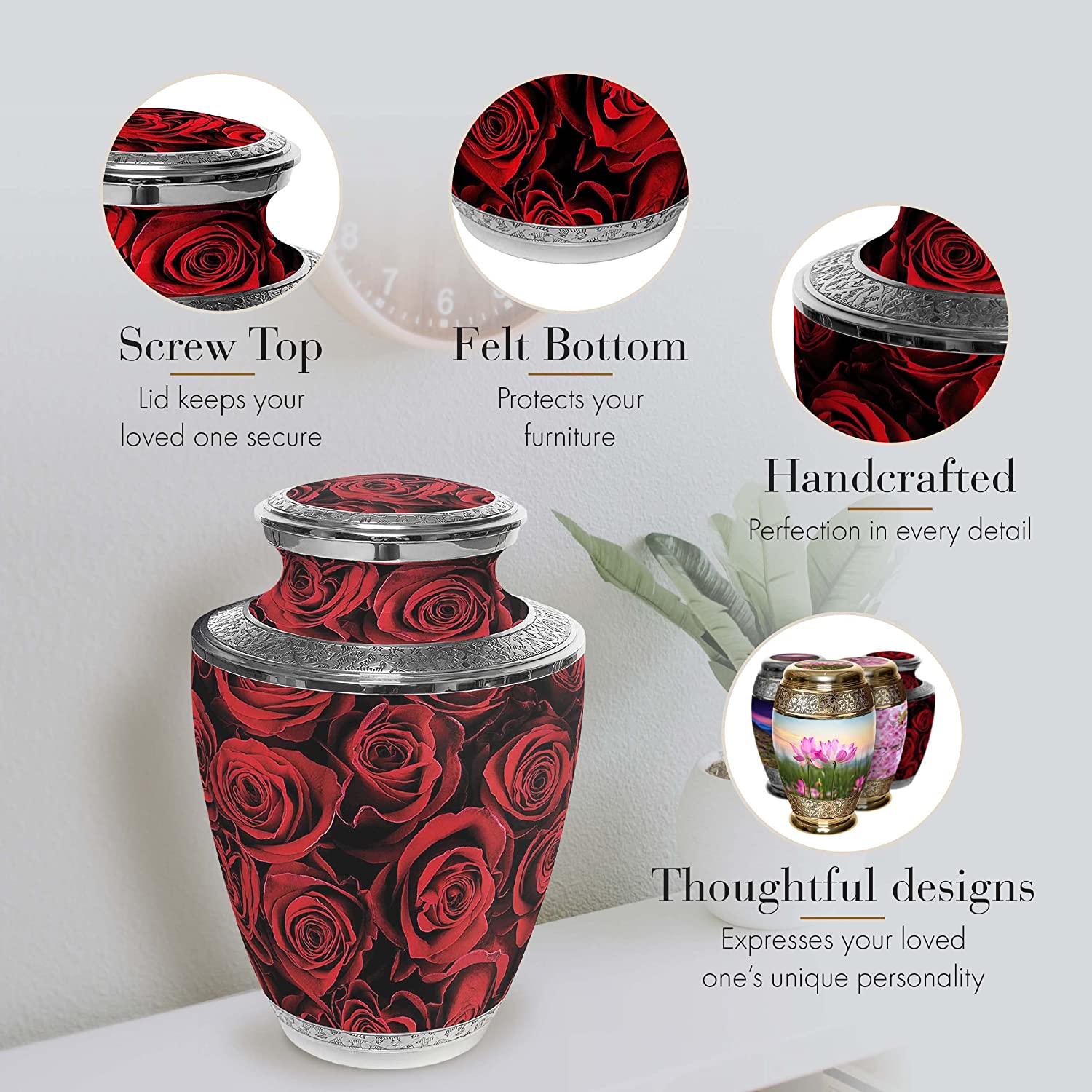 Crimson Rose Extra Large Urn or Companion Urn – Extra Large Urns for Human Ashes | XL Urn & XXL Urn