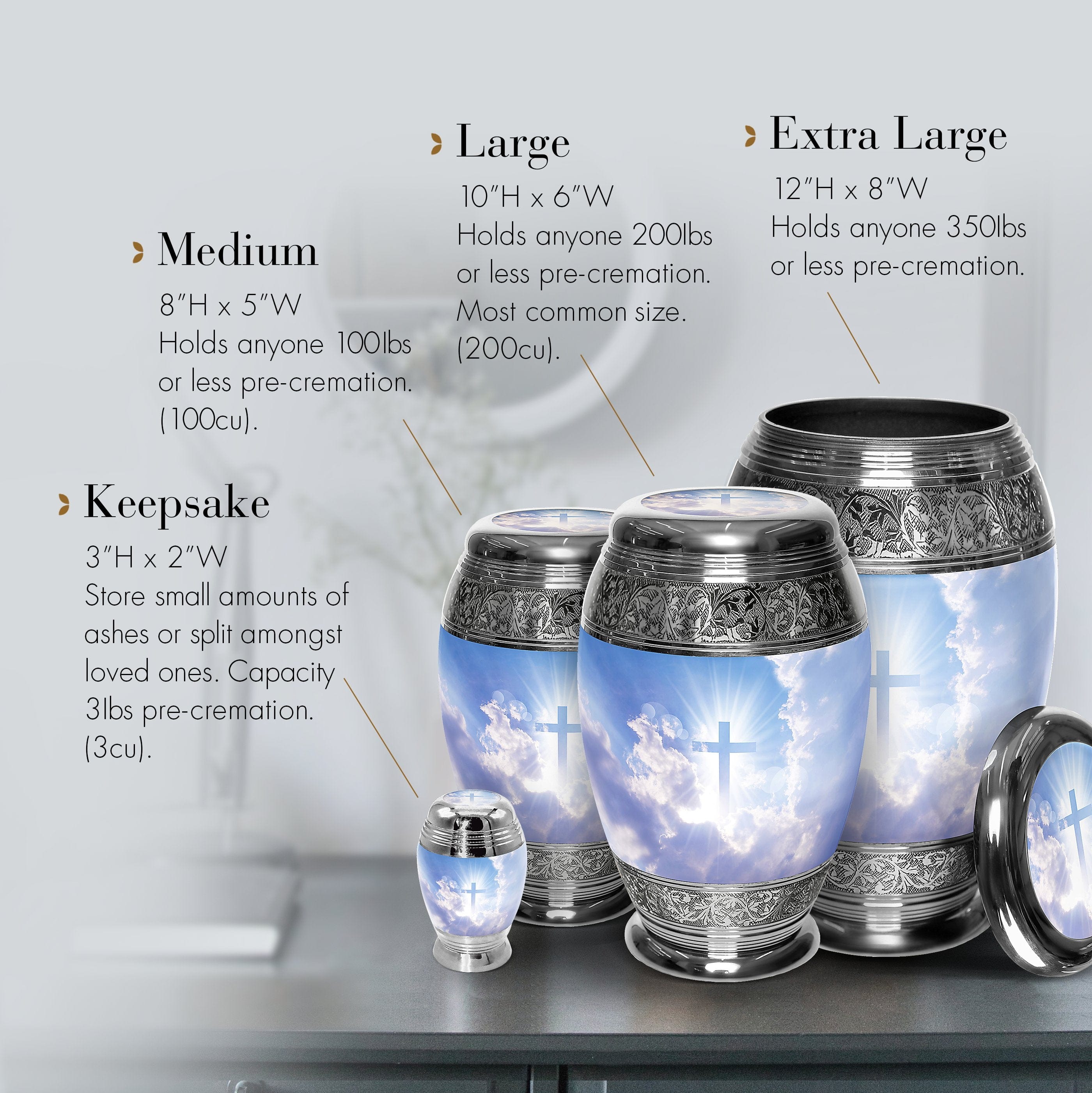 Heavenly Cross Cremation Urns for Human Ashes - Large Adult Funeral Urn