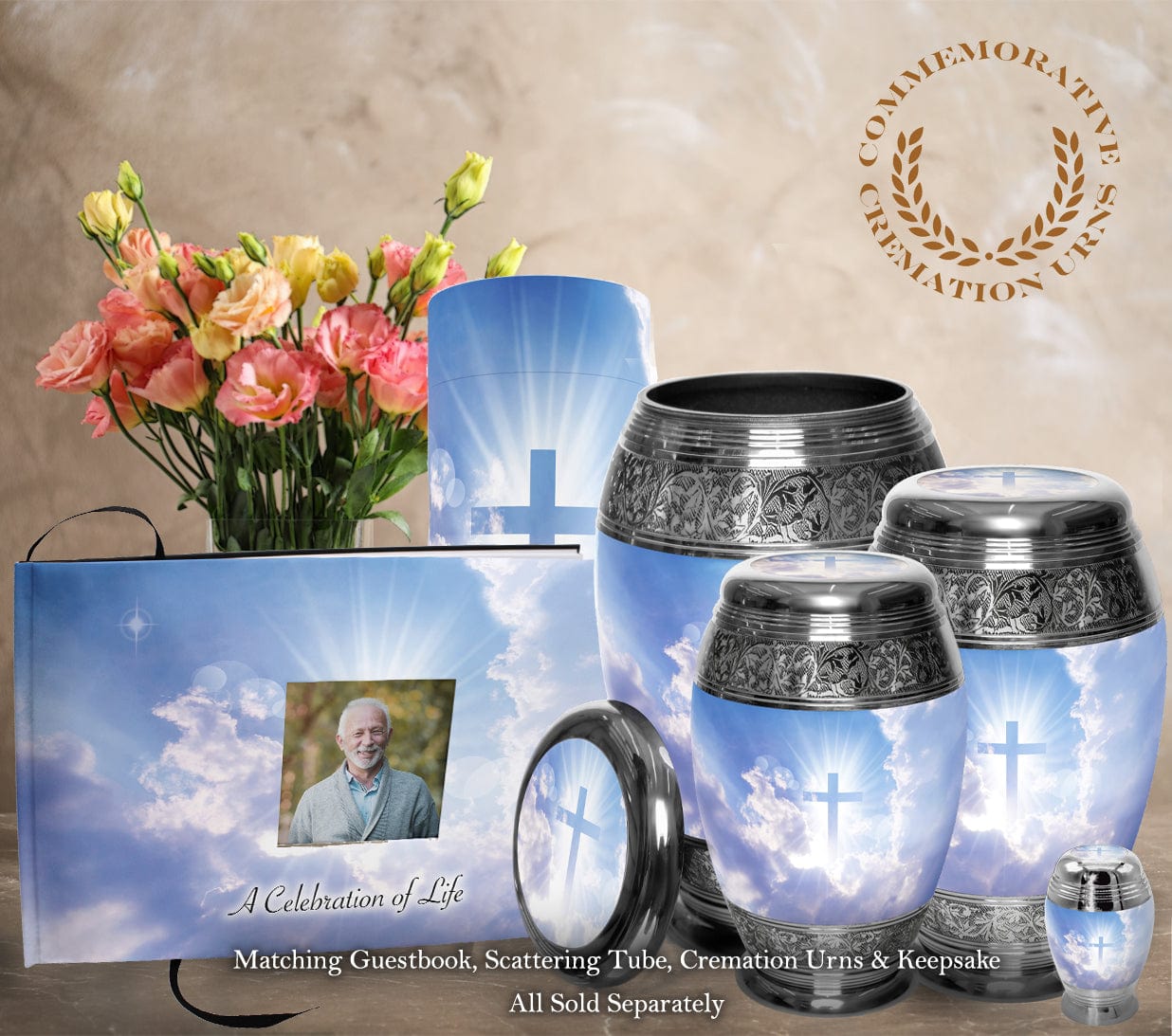 Heavenly Cross Cremation Urns for Human Ashes - Large Adult Funeral Urn