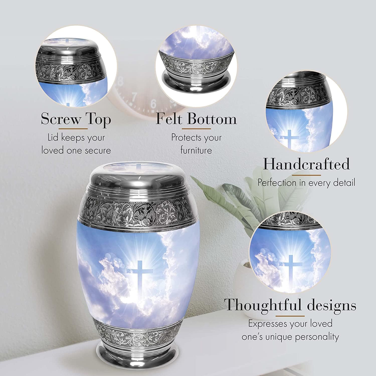 Heavenly Cross Cremation Urns for Human Ashes - Large Adult Funeral Urn