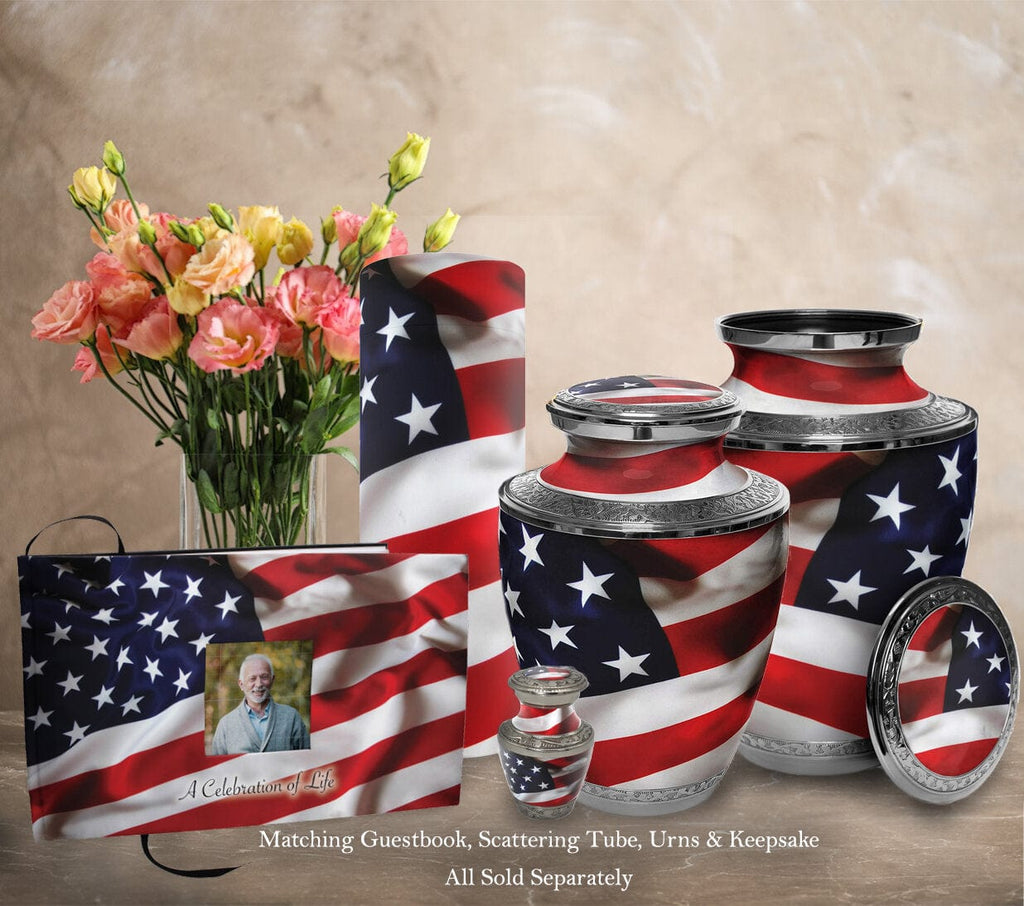 American Flag Cremation Urns for Human Ashes - Large Adult American Flag Urn for Ashes