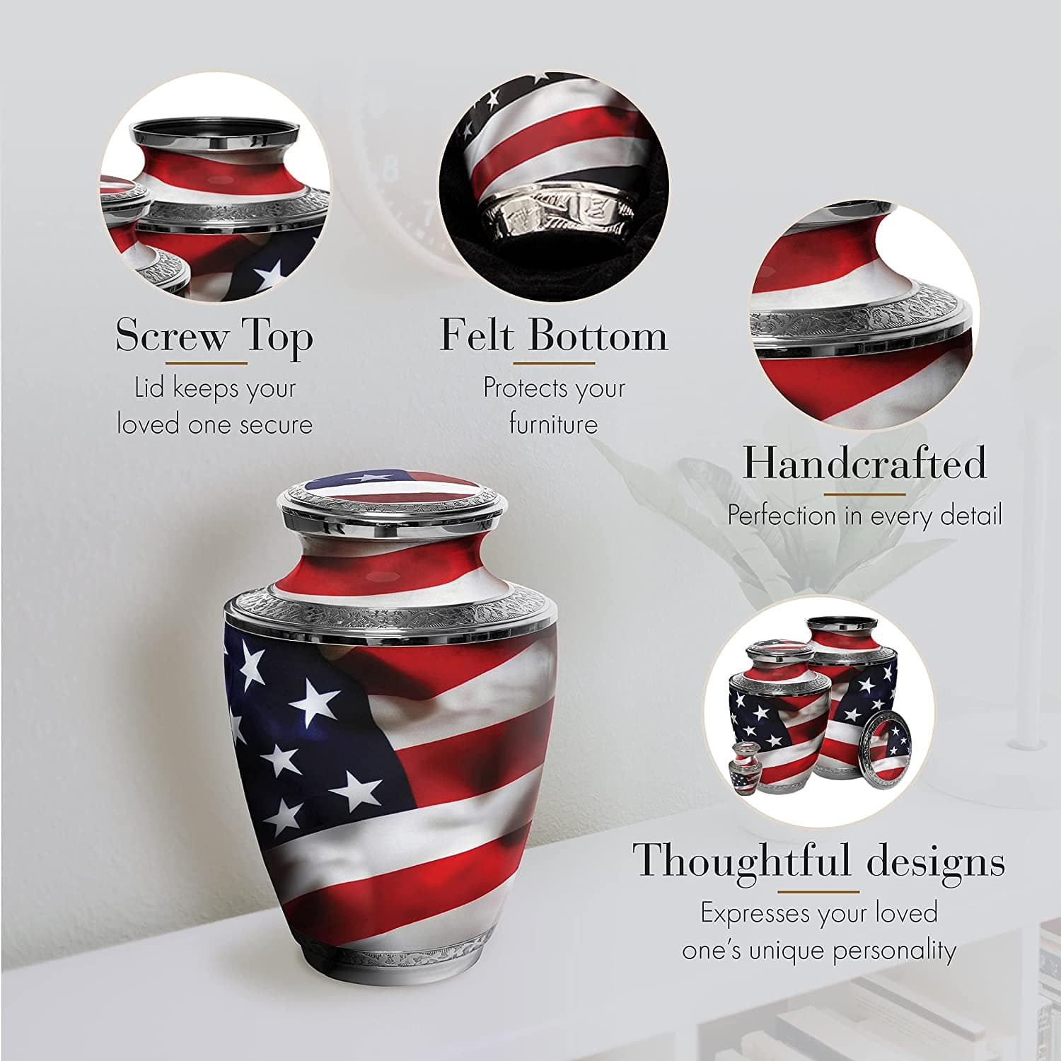 American Flag Cremation Urns for Human Ashes - Large Adult American Flag Urn for Ashes