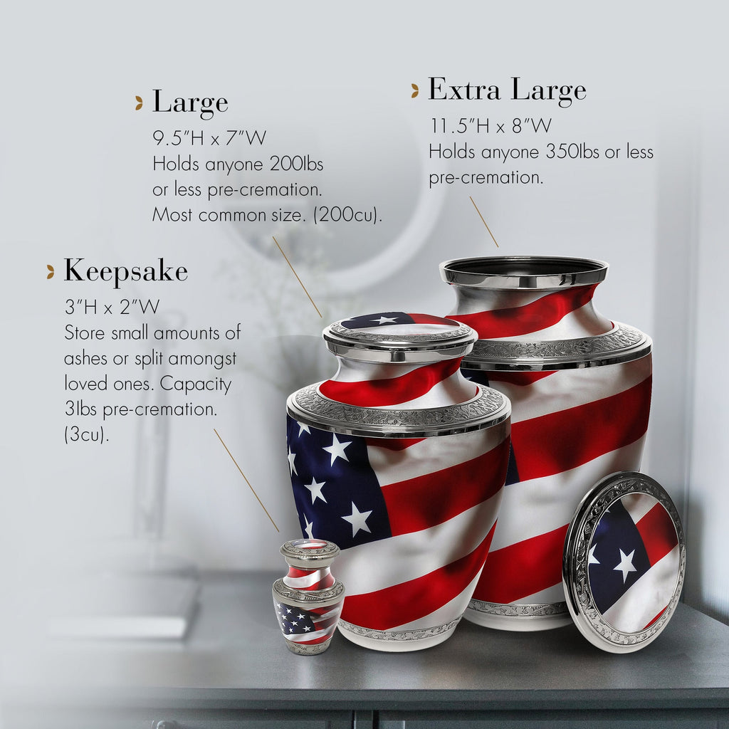 American Flag Cremation Urns for Human Ashes - Large Adult American Flag Urn for Ashes