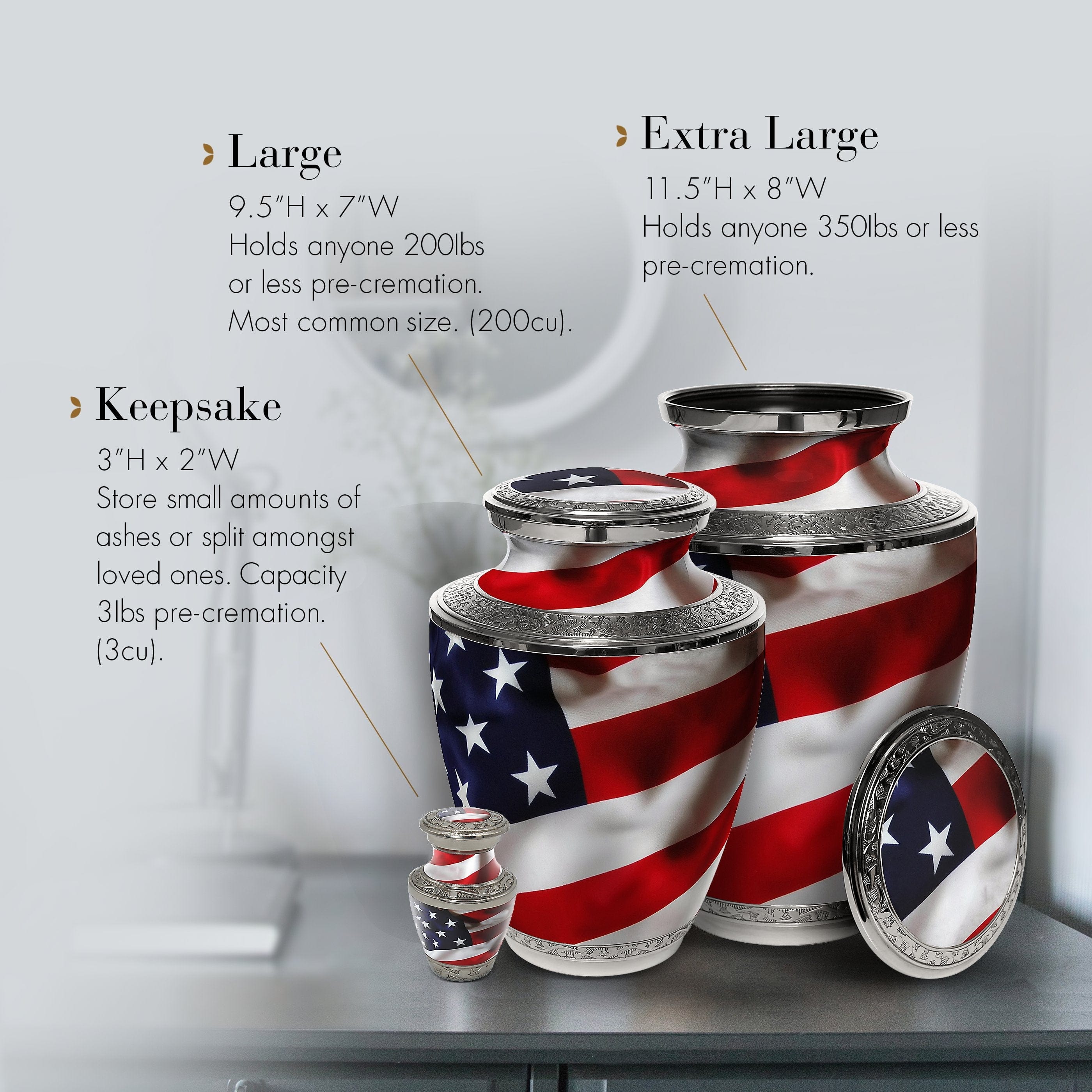 American Flag Cremation Urns for Human Ashes - Large Adult American Flag Urn for Ashes