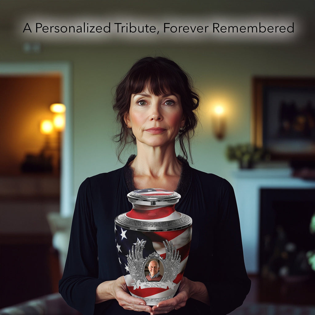 American Flag Cremation Urns for Human Ashes - Large Adult American Flag Urn for Ashes