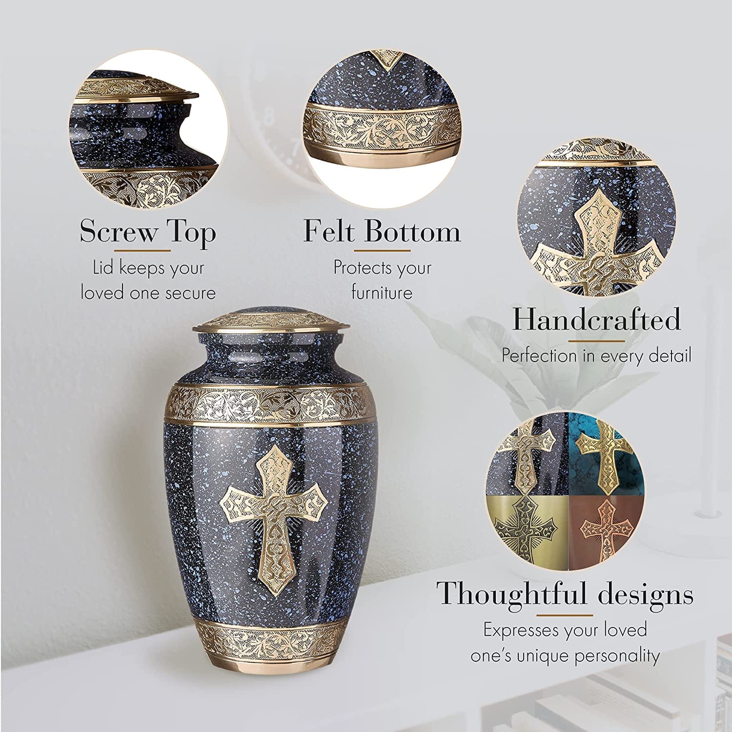 Love of Christ Black Cross Extra Large Urn or Companion Urn – Extra Large Urns for Human Ashes | XL Urn & XXL Urn