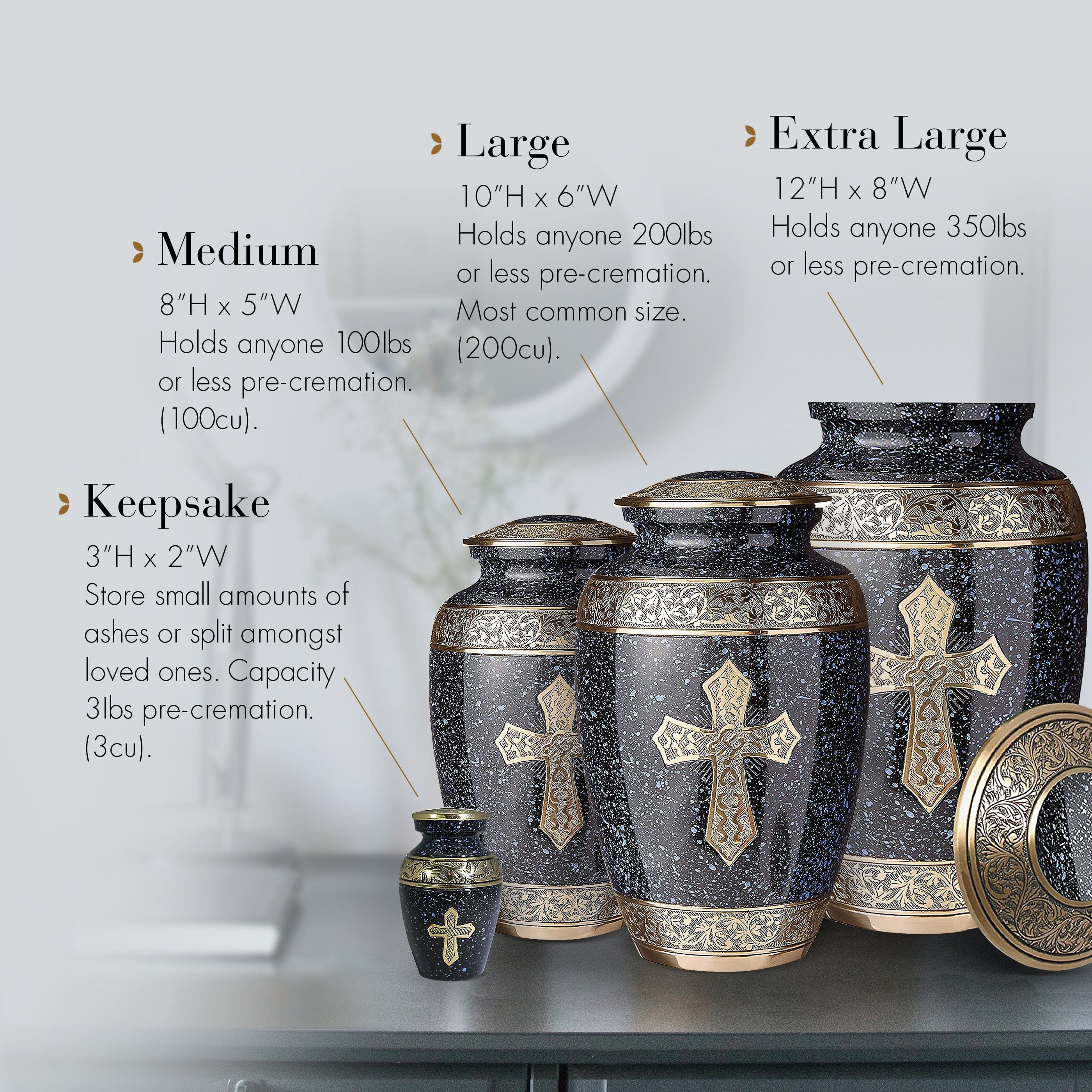 Love of Christ Black Cross Extra Large Urn or Companion Urn – Extra Large Urns for Human Ashes | XL Urn & XXL Urn