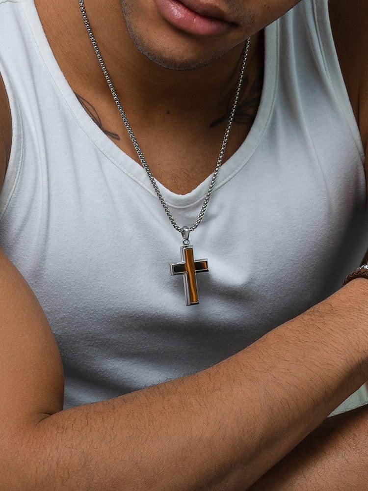 Tiger Eye Cross Pendant Necklace