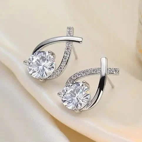 Vintage Style Stud Earrings - Embellished with Rhinestones, Cross Line Design