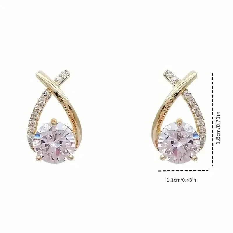 Vintage Style Stud Earrings - Embellished with Rhinestones, Cross Line Design